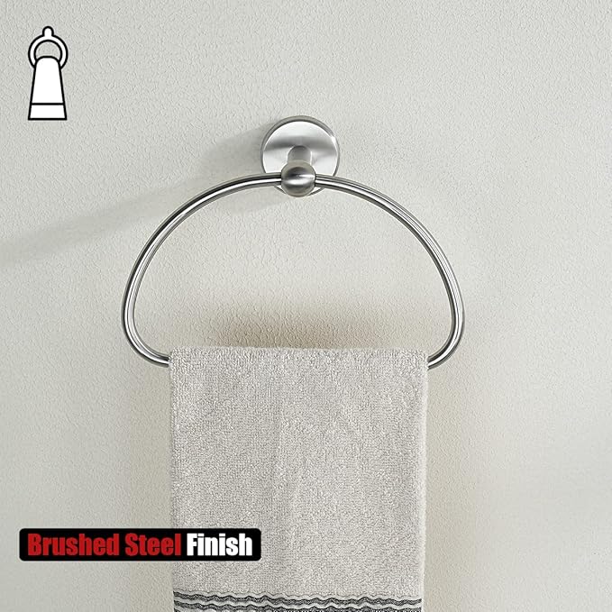 JQK Towel Ring, Stainless Steel Half Ring Towel Holder for Bathroom, 7 Inch Brushed Finished Wall Mount, TR160-BN