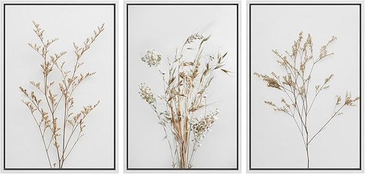 MUDECOR Framed Canvas Print Wall Art Wildflower Floral Botanical Prints Minimalist Wall Art Modern Farmhouse for Bedroom - 24"x36"x3 White