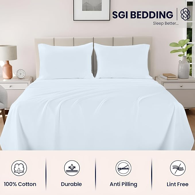 SGI bedding 100% Egyptian Cotton Sheets RV King Size – 600 Thread Count Sheets Set, Soft, Cooling, 15" Deep Pocket, Luxury Hotel Bedding, Breathable, Durable - Light Blue