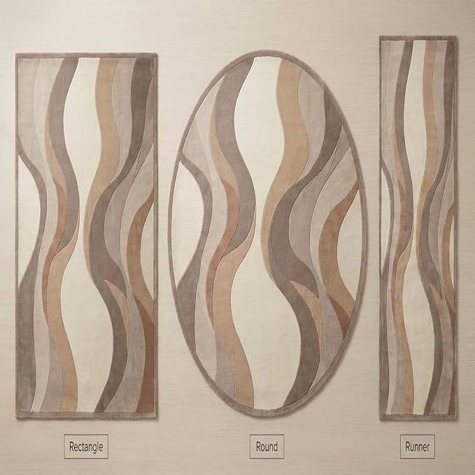 Geometric Multicolor Hand Tufted Wool Area Rug Modern Style Curve Pattern Warm Backing Floor Rug for Bedrooms Lounge Entryways & Gallary 4x7 Feet