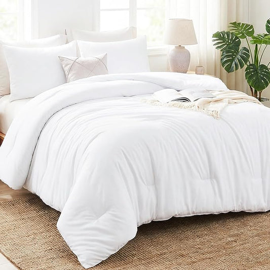 CozyLux California King Comforter Set White, 3 Pieces Cal King Lightweight Down Alternative Quilted Bedding Sets, All Season Soft Breathable Solid Comforter with 2 Pillowcases, Bed Set Gift for Home