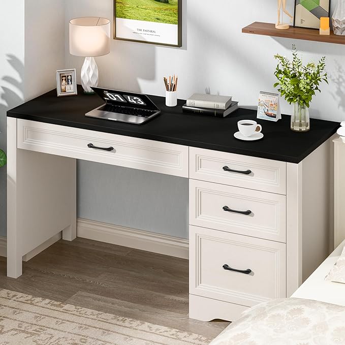 Vabches Farmhouse Executive Desk with Storage and Ample File Drawer, Rustic Large Home Writing Desk for Bedroom, Black