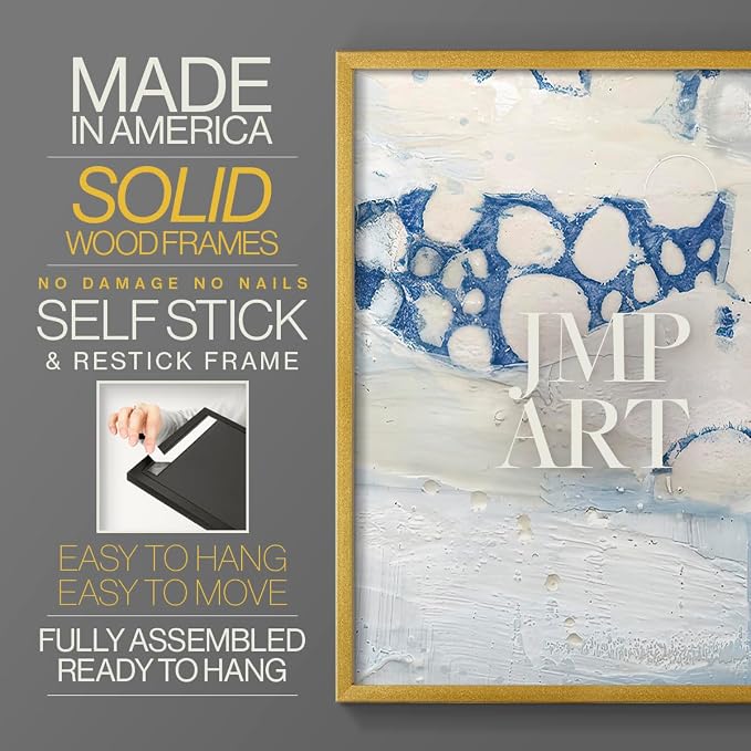 Renditions Gallery Set of 2 Peel & Stick Framed Prints, Textured Abstract Wall Art, Beach Themed Bubble Design Wall Decor, Re-Stickable - Ready to Hang - 22"x28" - GOLD Frame LT588