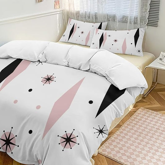 Mid Century Duvet Cover Sets Aesthetic Abstract Geometric Mid Century Retro Printed Lightweight Soft Quilt Cover Minimalist Soft Microfiber 3 Piece (1 Duvet Cover 90x90in + 2 Pillow Sham 20x30in)