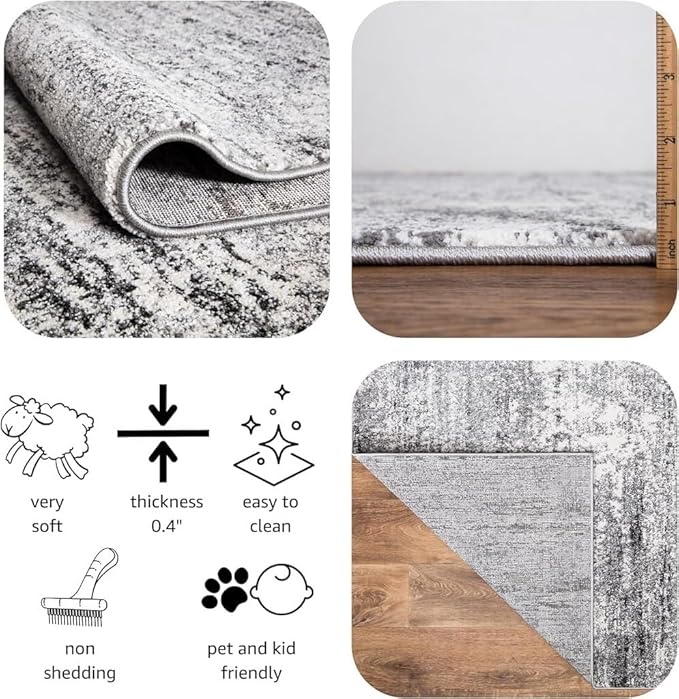 Keen Home Design Area Rugs - Non-Shedding, Thick Pile Abstract Rugs for Kitchen, Living Room, Bedroom, Dining Room, Entryway (Abstract Cream/Grey, 5'3'' x 7'7'')