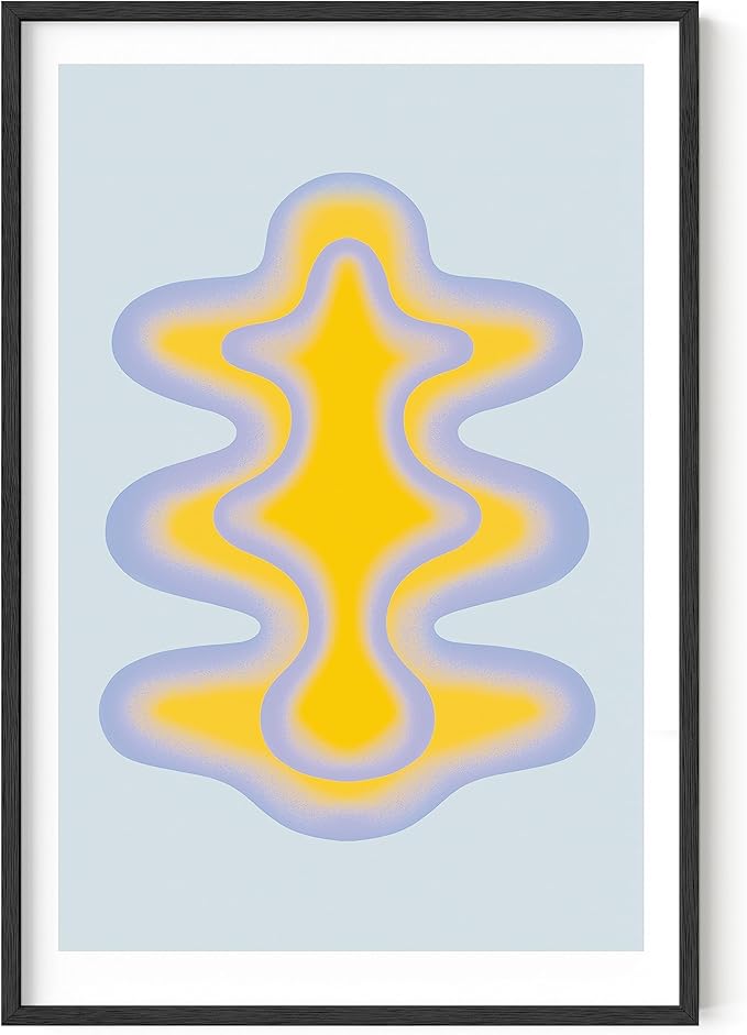HAUS AND HUES Abstract Wall Art – Blue and Yellow Shape Poster, Minimalist Geometric Print, Modern Vintage-Inspired Decor (Black Frame, 24x36)