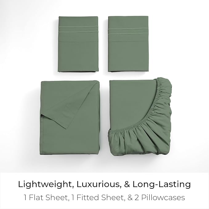 Mellanni California King Sheets Set - 4 PC Iconic Collection Bedding - Hotel Luxury, Extra Soft, Cooling Bed Sheets - Wrinkle, Fade, Stain Resistant (Cal King, Sage)