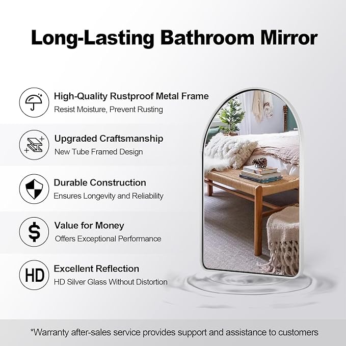 ANDY STAR Chrome Arch Mirror, 20x30'' Polished Chrome, Wall-Mounted Vertical 1'' Deep