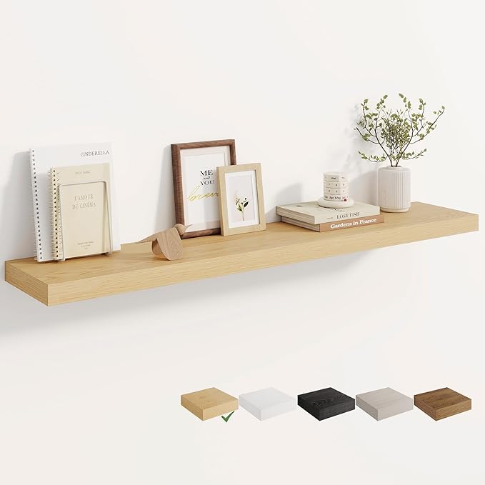 Dreamland 48 Inches Floating Shelves for Wall, 8" Deep Long Floating Shelves Set of 1, Large Display & Storage Shelf, Wall Shelf for Bathroom Bedroom Living Room Kitchen Office, Oak