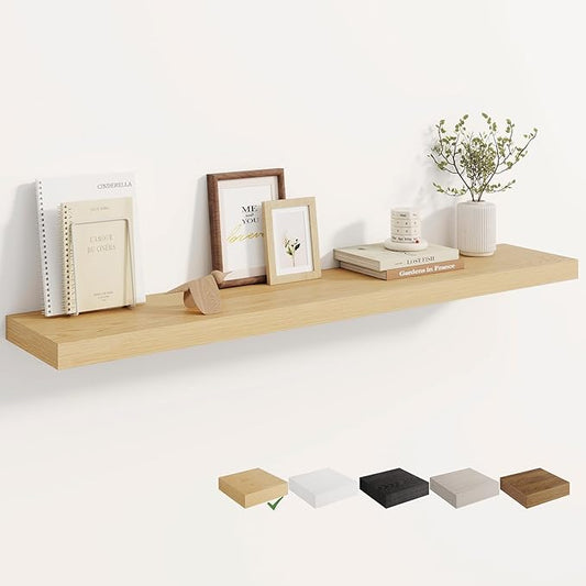 Dreamland 48 Inches Floating Shelves for Wall, 8" Deep Long Floating Shelves Set of 1, Large Display & Storage Shelf, Wall Shelf for Bathroom Bedroom Living Room Kitchen Office, Oak