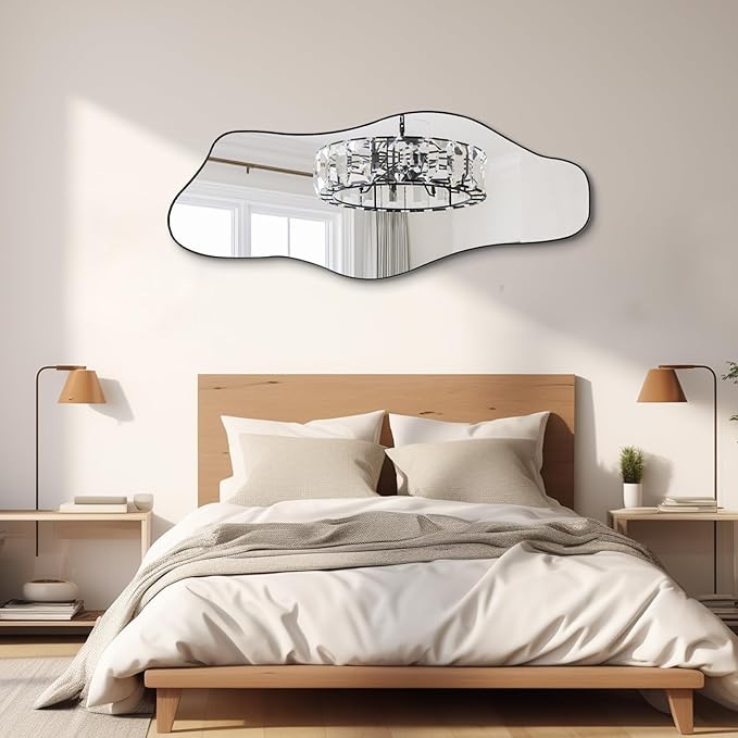 Large Irregular Mirror, 60"x24" Asymmetrical Tempered Glass Mirror, Modern Abstract Frameless Mirrors for Living Room Bathroom Bedroom Hallway Entryway Dressing, Horizontal Or Vertical
