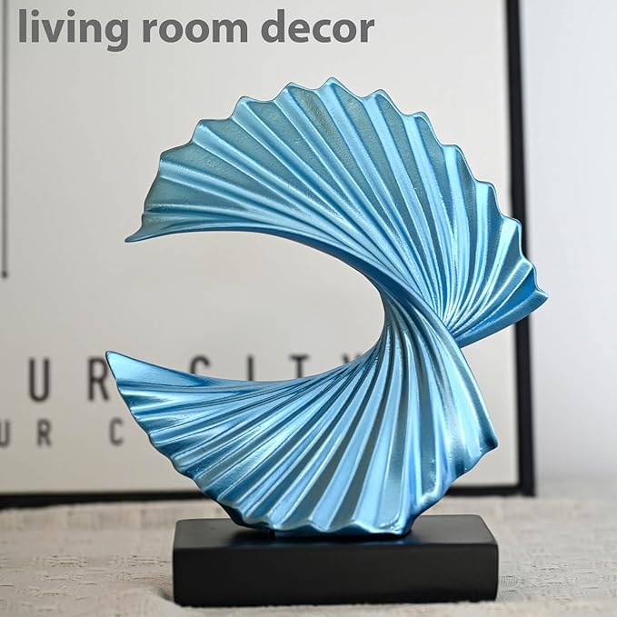 Modern Blue Ocean Wave Sculpture – Abstract Resin Statues for Home Decor, Elegant Coffee Table Decor for Living Room, Unique Home Décor Accents & Art Deco Decor for Office, Shelf, or Entryway