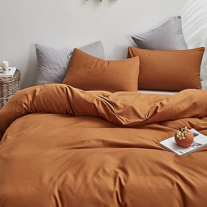 Pureant Pumpkin Comforter Set Full Burnt Orange Bedding Comforter Sets Cotton for Women Girls Solid Brown Terracotta Full Comforter Soft Rust Caramel Full Size Comforter Sets Dusty Pumpkin Quilts