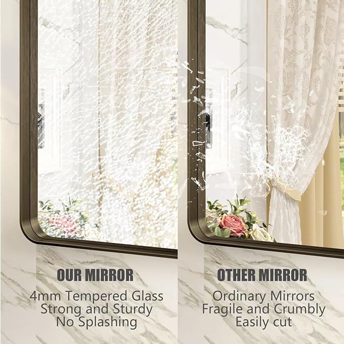 40x36 Bronze Bathroom Mirror, Brushed Metal Bathroom Vanity Mirrors for Wall, Rounded Corner Bronze Rectangle Mirror for Farmhouse, Bedroom, Anti-Rust (Horizontal/Vertical)