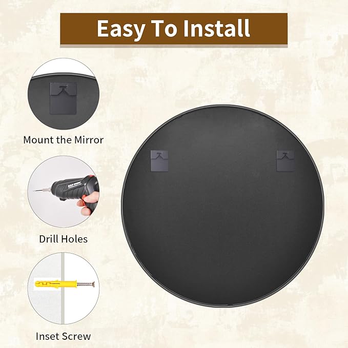 Round Mirror Wall Mounted Mirror - 30" Circle Mirror Bathroom Vanity Mirror with Aluminum Frame for Bedroom Living Room, Entryway Decor Black Mirror