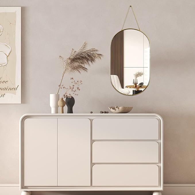Oval Wall Mirror, Gold, Oval Shape, for Bathrooms and More (16x9.2 inch)