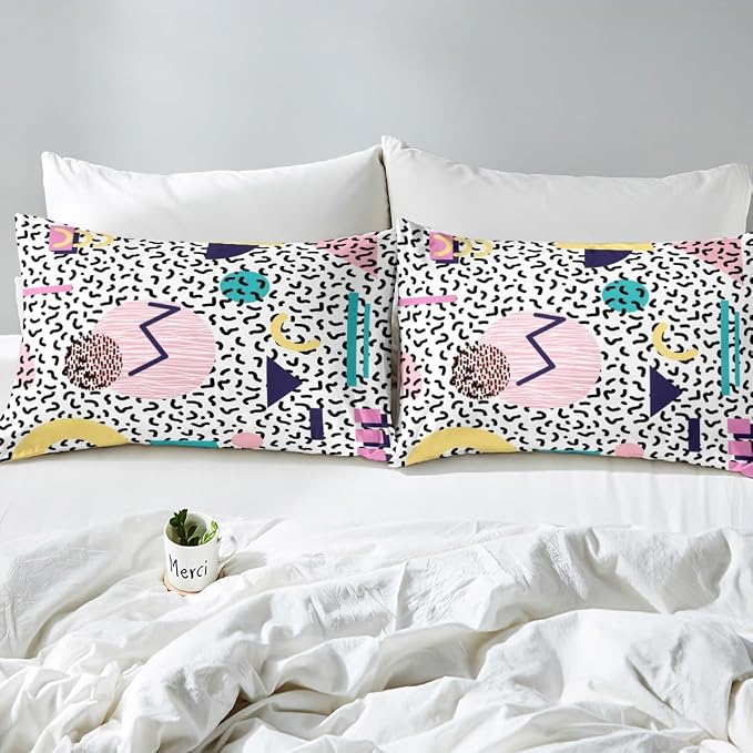 Memphis Duvet Cover Set Twin Size, Vintage Hip Hop Comforter Cover with 1 Pillowcase, Retro 80s or 90s Geometric Fashion Style Bedding Set for Kids Boy Girls Lightweight Bedspread Cover,No Comforter