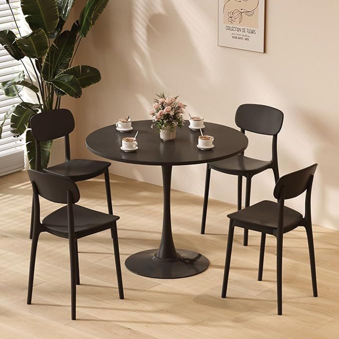 31.5 Inch Black Round Dining Table,Mid-Century Modern Black Tulip Table Kitchen Dining Table with MDF Table Top and Pedestal Base for Home Kitchen 2-4 Person
