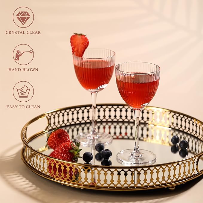 Vintage Art Deco Nick and Nora Cocktail Glasses – 5 oz Crystal Ribbed Coupe Glassware for Martinis, Manhattans & Classic Gin Drinks | Great Gatsby & The Thin Man Inspired Barware Gift Set of 4