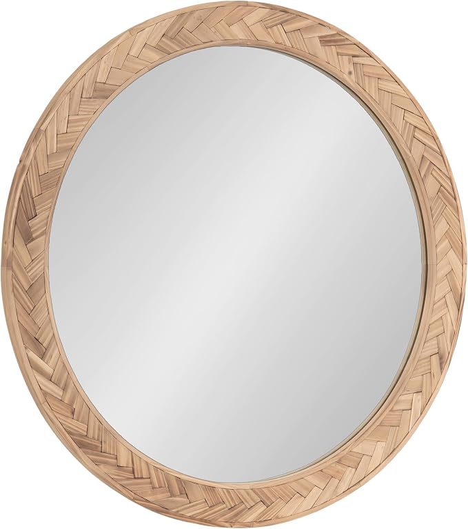 Kate and Laurel Braywood Modern Pieced Wood Round Mirror, 24 Inch Diameter, Rustic Brown, Decorative Circle Mirror for Use as Coastal Bathroom Mirror for Over Sink or Accent Bedroom Mirror