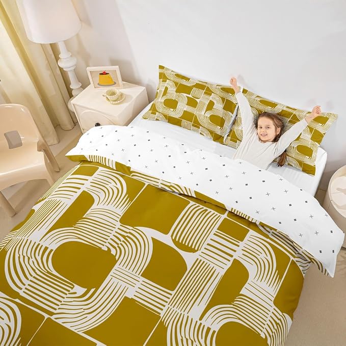 Erosebridal Boho Ethnic Toddler Bedding Set for Boys Geometric Stripes Comforter Cover for Kids Teens Youth Adult Bohemian Striped Duvet Cover Modern Simple Aesthetics Bed Sets with 1 Pillow Case