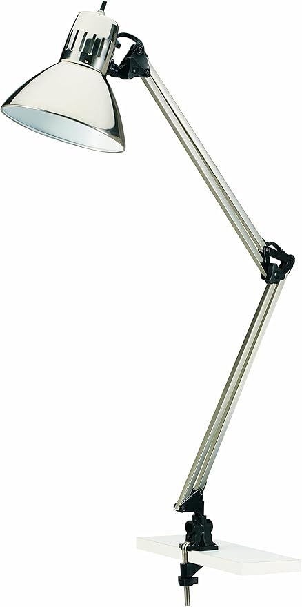 V LIGHT Architectural Swing Arm Desk Lamp, Clamp lamp with LED bulb, Work Light for Any Space, Brushed Nickel Finish 7.5 x 5.5 x 33
