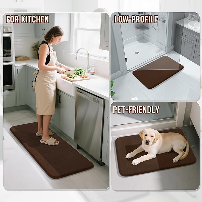 Yimobra Large Bath Mat 36"x24", Super Soft Quick Dry Memory Foam Bathroom Rug, Water Absorbent, Non Slip Backing Machine Washable for Tub Shower, Thick Comfort Support, Brown