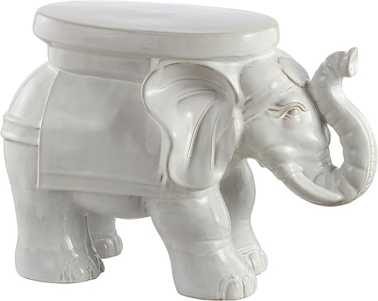 JONATHAN Y TBL1007A White Elephant 14.2" Ceramic Indoor/Outdoor Garden Stool, Coastal, Contemporary, Side Table, Plant Stand, Spill-Proof, Living Room, Bathroom, Garden Room, Patio, Antique White