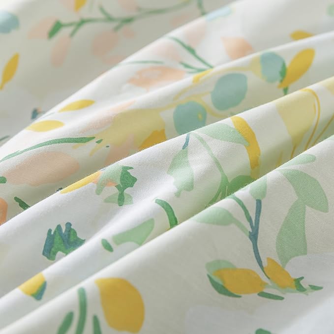 HoneiLife Duvet Cover Queen Size - Cotton Comforter Cover Floral Duvet Cover Sets 3-PC, Wildflower Duvet Cover with Zipper Closure & Corner Ties, Botanical Comforter Cover Sets, Ink-Painting