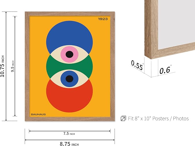 Poster Master Bauhaus Poster - Abstract Eyes Print - Graphic Design Art - Eye Art - Geometric Art - Chic Boho Art - Mid Century Modern Art - Living Room or Bedroom Wall Decor - 8x10 Beige Framed