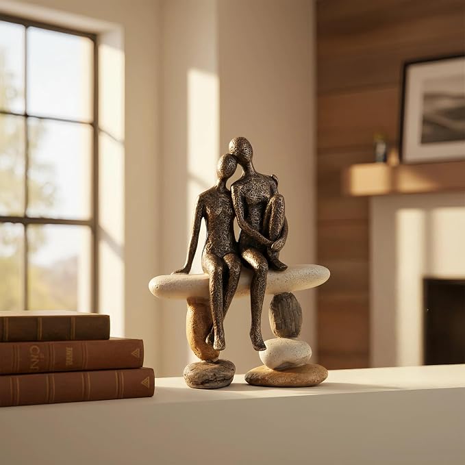 Lescafita Romantic Couple Figurines Sculpture – Abstract Couple Sculpture on Stone Bench, Modern Home Decor Statue, Unique for Couple