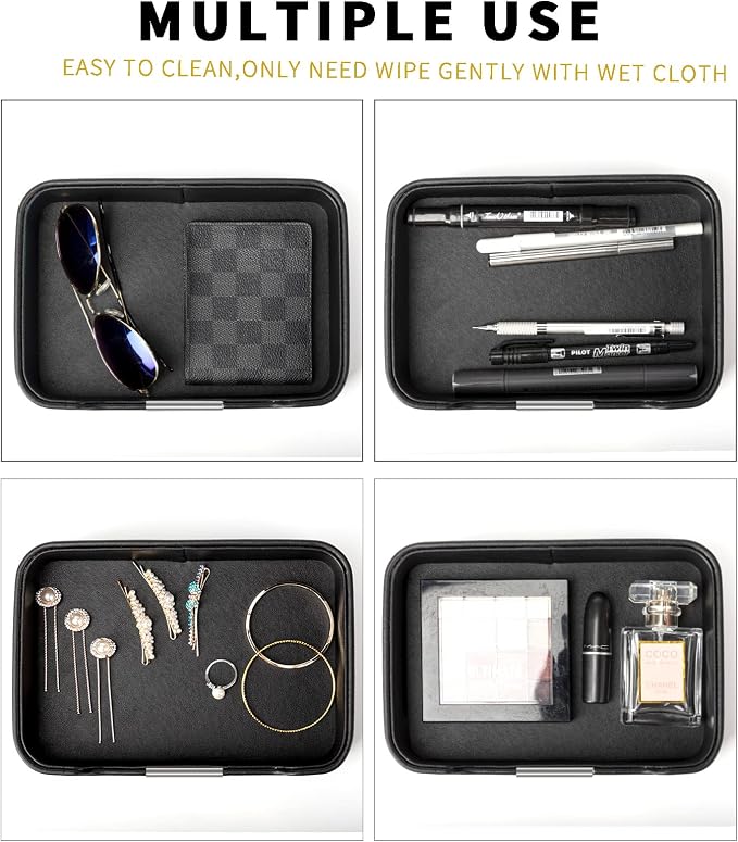SANZIE Luxury Leather Tray Organizer Valet Tray Key Tray for Entryway Table Desktop Storage Catchall Tray Decorative Tray for Jewelry Keys Wallet Phone Watch (Metal Silvered, Black)