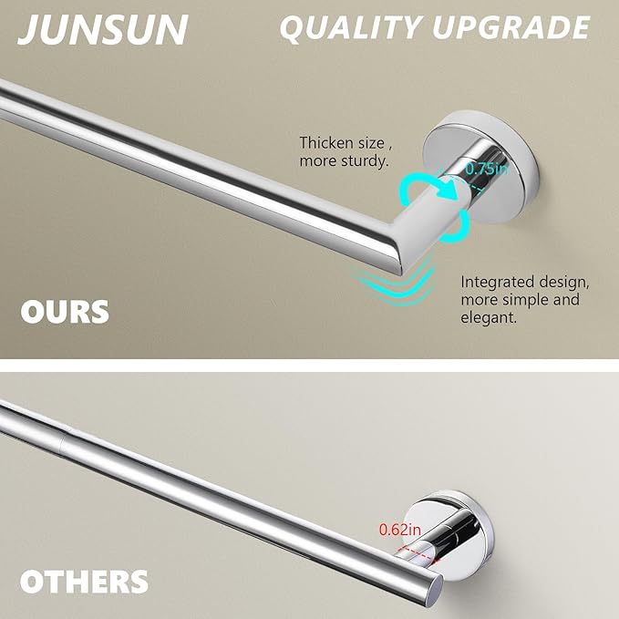 JunSun Bathroom Towel Bar 9 Inch Polished Chrome Towel Racks Wall Mount Bath Hand Towel Holder Modern Home Decor Towel Rods Bathroom Hardware Stainless Steel Towel Hangers Towel Rail Single Towel Bars