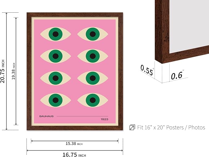Poster Master Bauhaus Poster - Green Eyes Print - Graphic Design Art - Geometric Art - Chic Boho Art - Mid Century Modern Art - Abstract Art - Living Room or Bedroom Decor - 16x20 Brown Framed