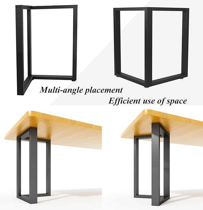 Metal Table Legs Bench Legs, Heavy Duty Square Tube Desk Legs Furniture Legs for Coffee/Dining/Side Table (L Shape, 28"X 17.7")