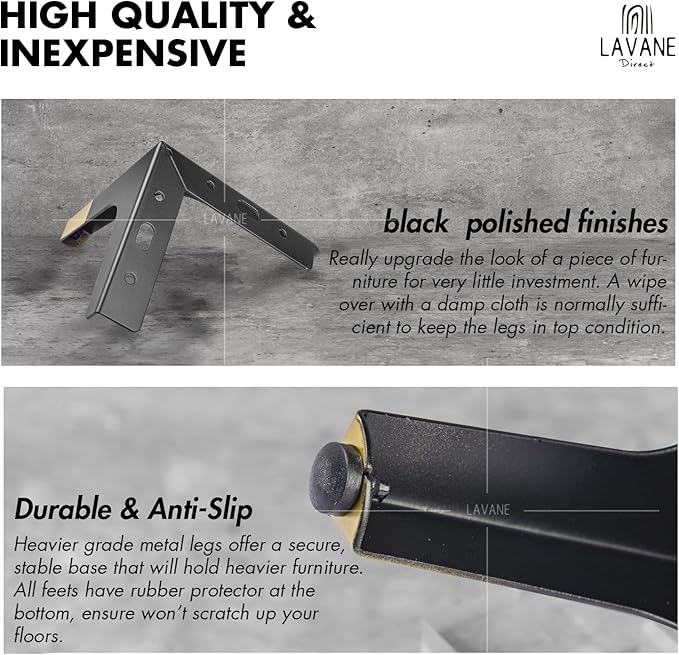 La Vane 7 Inch Metal Furniture Legs, Set of 4 - Modern Diamond Triangle Black/Gold DIY Replacement Feet Corner Legs for Cabinet, Sofa, Sideboard, Couch, Dresser Makeover