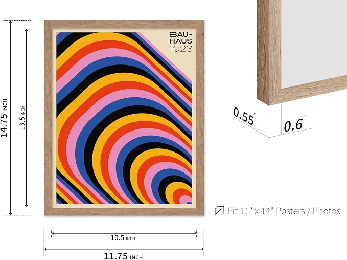 Poster Master Bauhaus Poster - Psychedelic Stripes Print - Abstract Art - Geometric Art - Graphic Design Art - Chic Boho Art - Mid Century Modern Art - Living Room Wall Decor - 11x14 Beige Framed