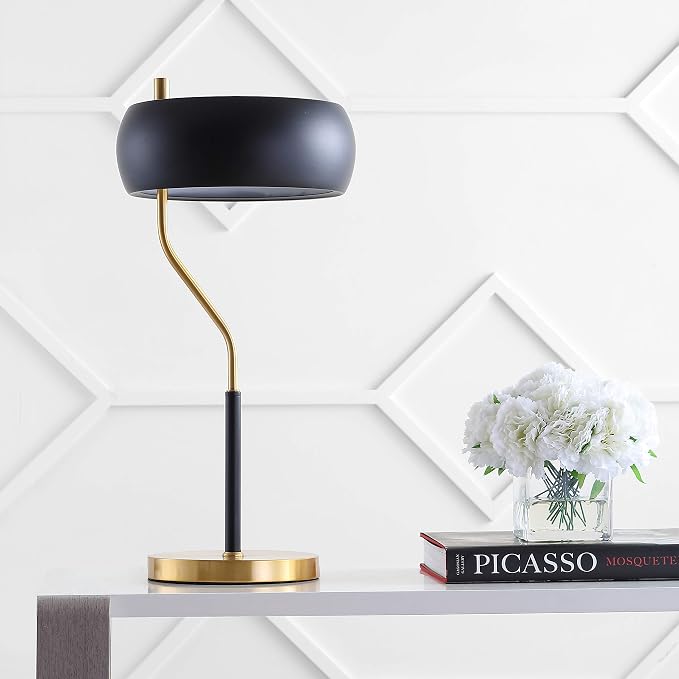Eyely EYL6008A Lucas 22.5" Moody Metal LED Desk Lamp for Reading Room, Living Room, Office, Bedroom, Contemporary, Glam, Scandinavian, Black/Brass Gold