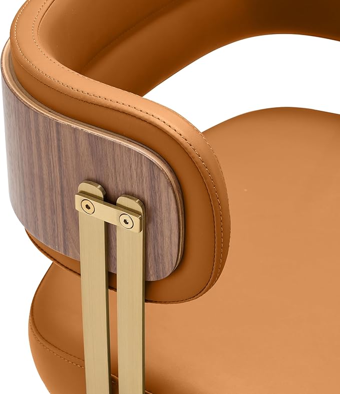 Modern Upholstered Leather Dining Chairs Set Of 2 with High-Resilience Foam Cushion, Walnut Wood Veneer&Gold Metal Legs, 22Lx20.5Wx28.3Hin Anti-Slip Kitchen Chairs for Dining Room,CinnamonOrange