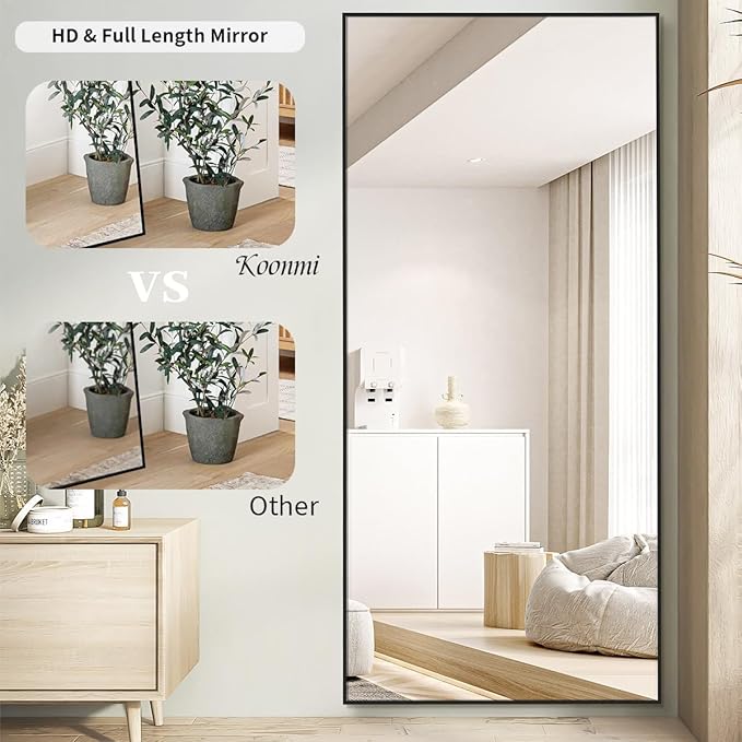 Koonmi 78"x35" Floor Mirror Full Length, Bedroom Floor Body Mirror with Stand, Large Black Mirror, Leaning, Standing or Hanging Horizontally/Vertically