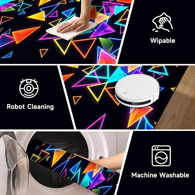 Triangle Area Rug 2'x3' Blacklight Glow in The Dark Geometric Rug Non-Slip Washable Colorful Neon Light Floor Mat for Entryway Bedroom Living Room Nursery Kitchen Playroom Home Decor