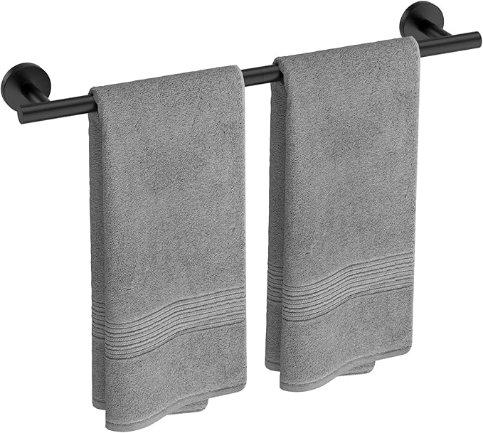 USHOWER Matte Black Towel Bar, 22-Inch Towel Rack for Bathroom Wall Mounted, Thicken SUS304 Stainless Steel Towel Rod Modern Home Decor (Total Length 24-Inch)