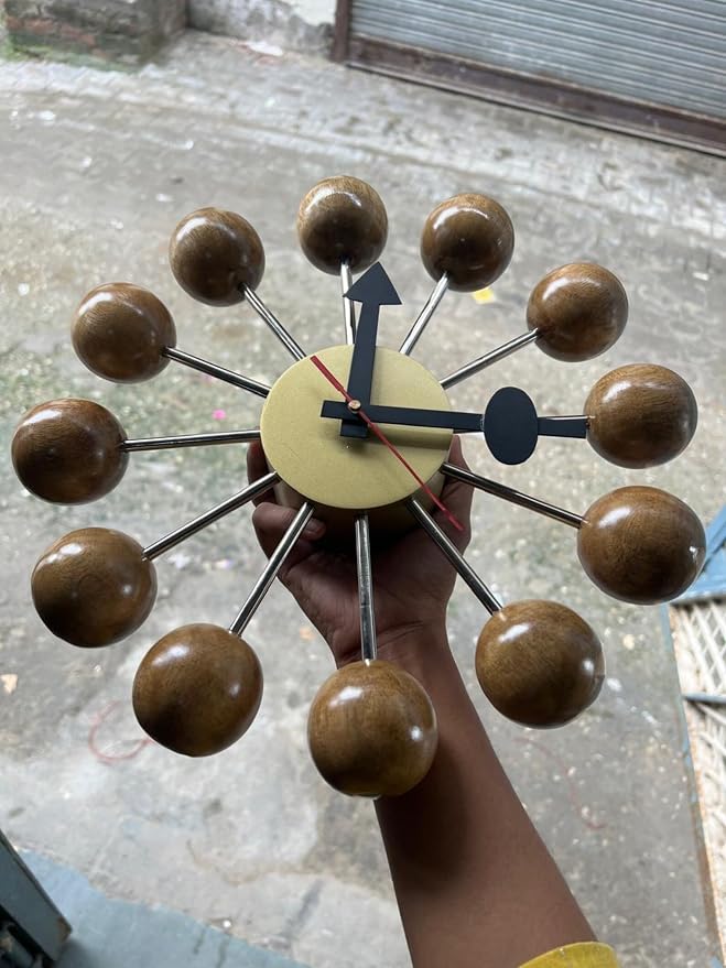 Mid Century Modern Ball Clock: George Nelson Style Wood Wall Decor (Natural, 30 Inch)