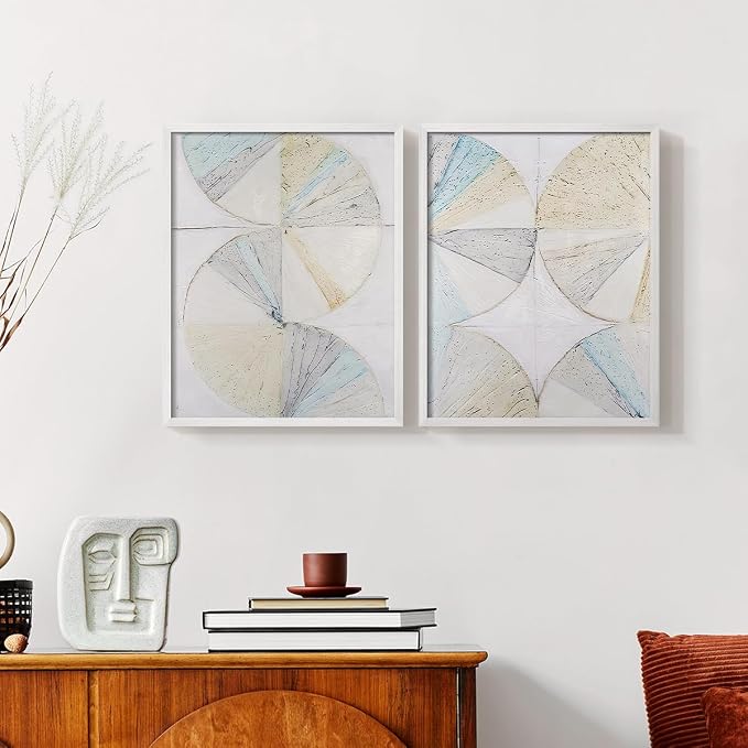 Renditions Gallery Set of 2 Peel & Stick Framed Prints, Geometric Abstract Wall Art, Pie Chart Color Wheels Wall Decor, Re-Stickable - Ready to Hang - 11"x14" - White Frame LT588
