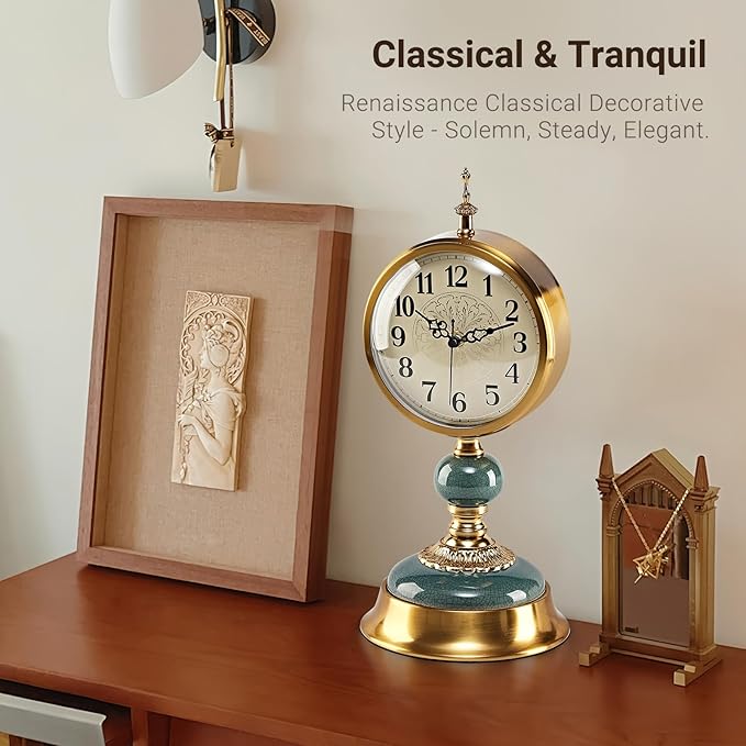 BRONVIA amusediy 6-Inch Vintage Mantel Clock, Antique Desk Clock, Retro Anniversary Clock with Metal and Ceramic Body, Silent Table Clocks for Fireplace,Easy to Read DéCor Clocks for Living Room.