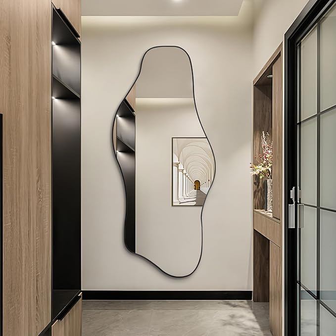 Irregular Mirror Full Length, 67"x31" Asymmetrical Tempered Glass Mirrors for Dressing, Modern Large Abstract Frameless Mirrors for Living Room Bedroom Hallway Entryway, Horizontal or Vertical Hanging