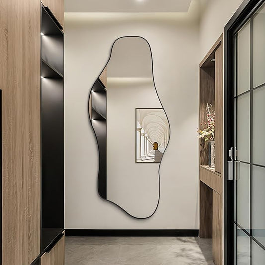 Irregular Mirror Full Length, 67"x31" Asymmetrical Tempered Glass Mirrors for Dressing, Modern Large Abstract Frameless Mirrors for Living Room Bedroom Hallway Entryway, Horizontal or Vertical Hanging
