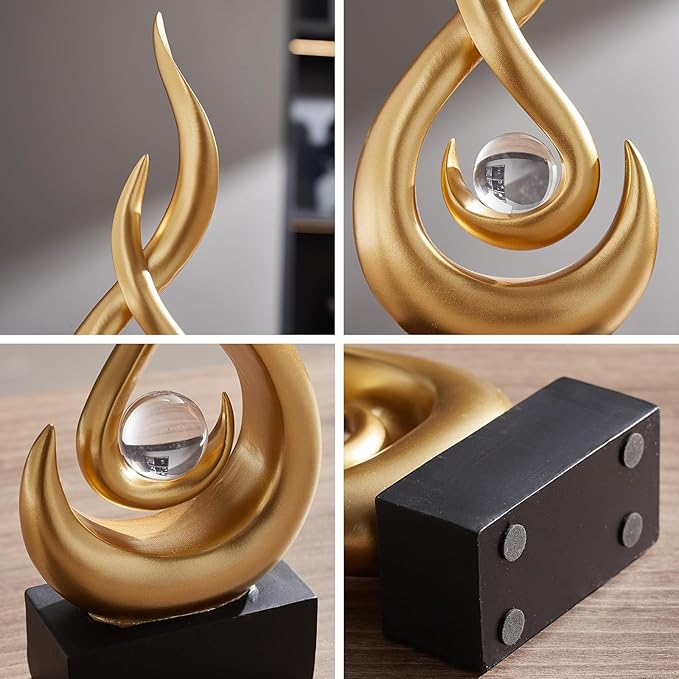 Modern Abstract Art Table Decoration,Resin Flame Statue Modern Gold Centerpiece Ornaments for Living Room Great Gift Idea Home Decor,Collectibles