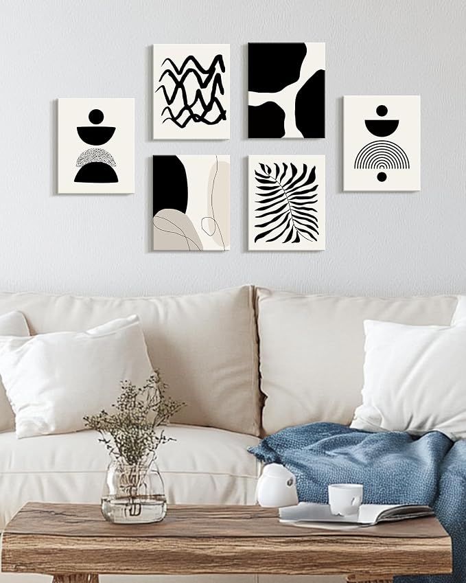 Drsoum Abstract Boho Wall Art Minimalist Geometric Framed Boho Room Decor Black Line Art Mid Century Modern Prints Bohemian Living Room Bedroom Ready to Hang 8x10inx6pcs (Framed)
