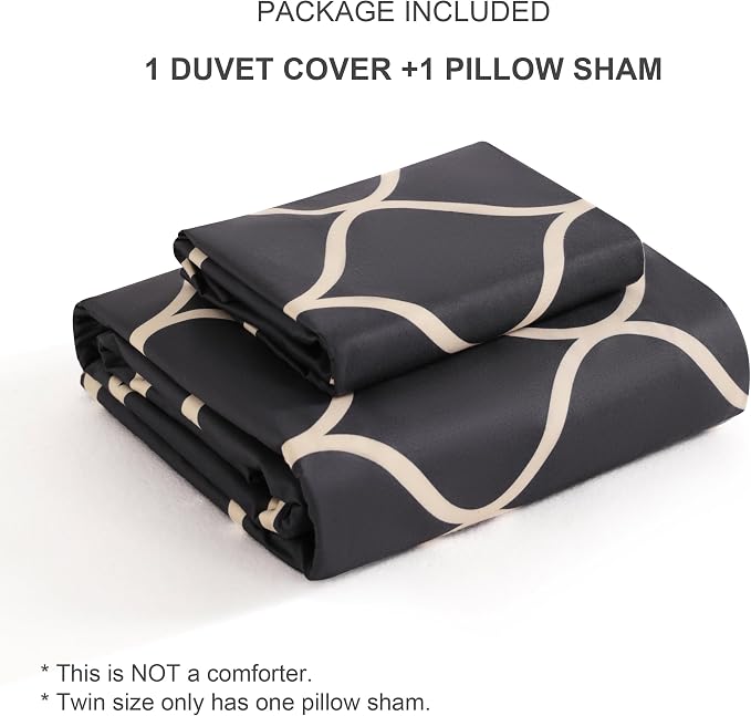 NTBAY 2 Pieces Curve Pattern Duvet Cover Set, Brushed Microfiber Soft Black and Beige Twin Duvet Cover Set, Reversible Zipper Comforter Cover with Ties and 1 Pillow Sham